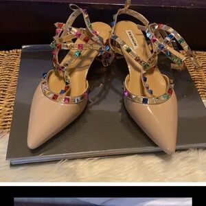 Beige Studded Women's Heels